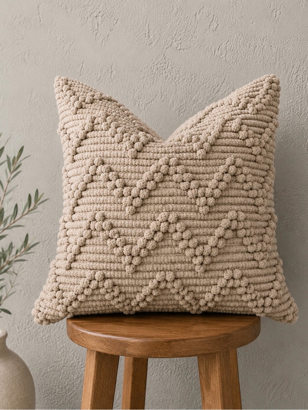 Handcrafted Textured Chevron Throw Pillow - Taupe